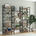 thumbnail image 2 of Tribesigns Industrial Large 5-Tier Bookshelves for Display and Storage, Modern Triple Wide 14 Shelves Etagere Bookcase with Metal Frame & Vintage Wood, Vintage Browm, 2 of 6