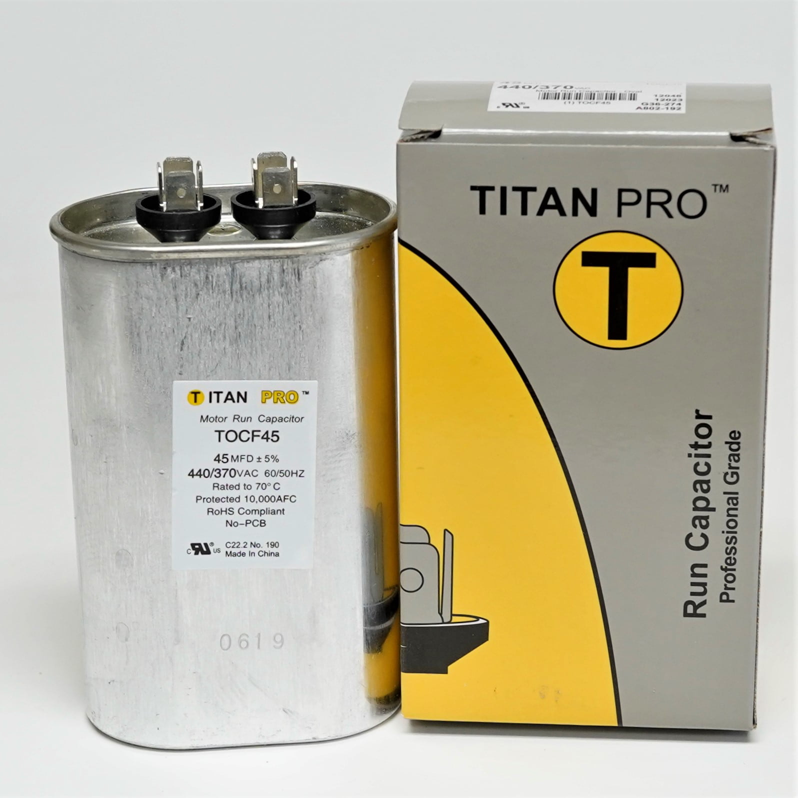 TitanPro TOCF45 HVAC Motor Run Oval Capacitor. 45 MFD/UF 440/370 Volts