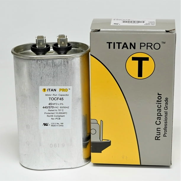 TitanPro TOCF45 HVAC Motor Run Oval Capacitor. 45 MFD/UF 440/370 Volts