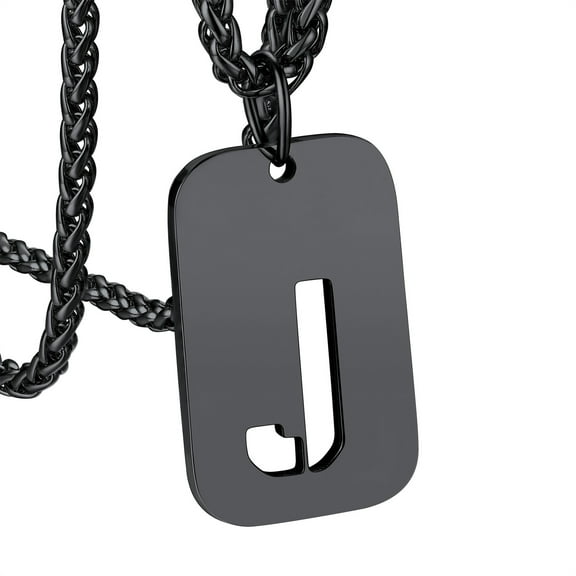 Bandmax Black Initial Letter J Pendant for Men Women 26 Alphabet Hollow Capitals Necklace Stainless Steel Dog Tag Pendants Necklace for Birthday Gift