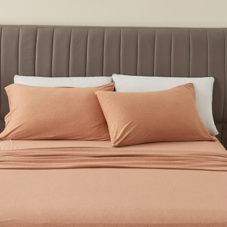 Great Bay Home Heathered Melange T-Shirt Jersey Knit Cotton Sheet Set (King Terracotta)