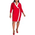 thumbnail image 1 of Kasper Womens Surplice V-Neck Wrap Dress, Red, Plus Size, 1X, 1 of 1