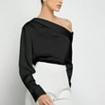 thumbnail image 4 of Qulqfy Women One Shoulder Tops Satin Long Sleeve Black Dressy Fancy Blouses Women's Fall Shirts M, 4 of 8