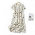 thumbnail image 2 of SELONE Beach Dresses for Women Summer Dresses for Women Graphic Crewneck Short Sleeve Vintage Lace Linen Cotton Retro Round Neck Wave Dot up Waist Retraction A line Skirt Fashion Beach Classy Beige L, 2 of 9