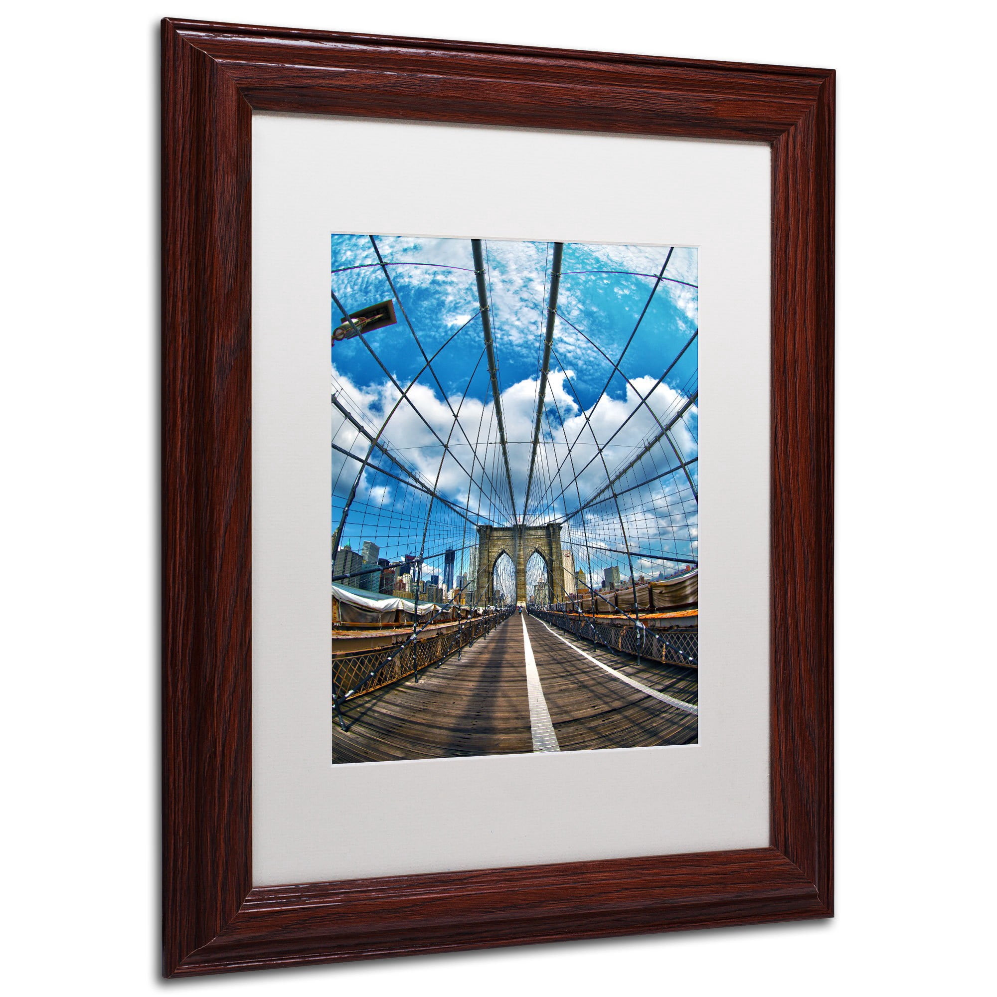 Trademark Fine Art "Brooklyn Bridge" Canvas Art by CATeyes, White Matte, Wood Frame