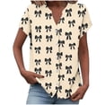 thumbnail image 2 of Maqroz Womens V Neck T Shirts Trendy Short Sleeve Button Down Loose Fit Floral Printed Summer Vacation Hawaii Tops Casual Blouses 2026 Khaki XXL, 2 of 5