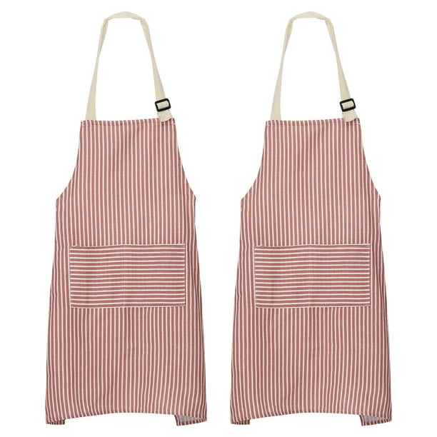 DELANTAL DE COCINA REGALWOVEN 2 Paquete 29.53"x26.77" Ajustable Impermeable con 2 Bolsillos, Rayas Rojas