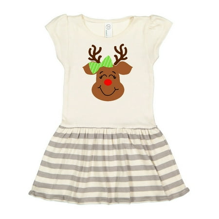 

Inktastic Cute Reindeer with Green Bow Gift Toddler Girl Dress