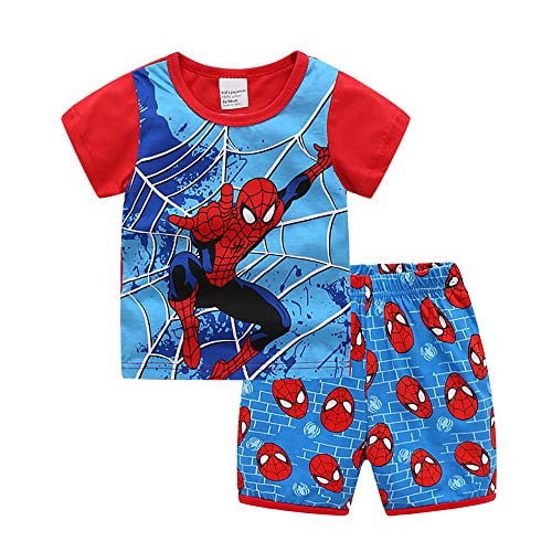 Children's Cartoon Spiderman Basic Layer Short Singlet Super Hero Boy's Cotton Basic Shirt Set 2-7T 2 PCS Set (RB-Spider, 4_years)