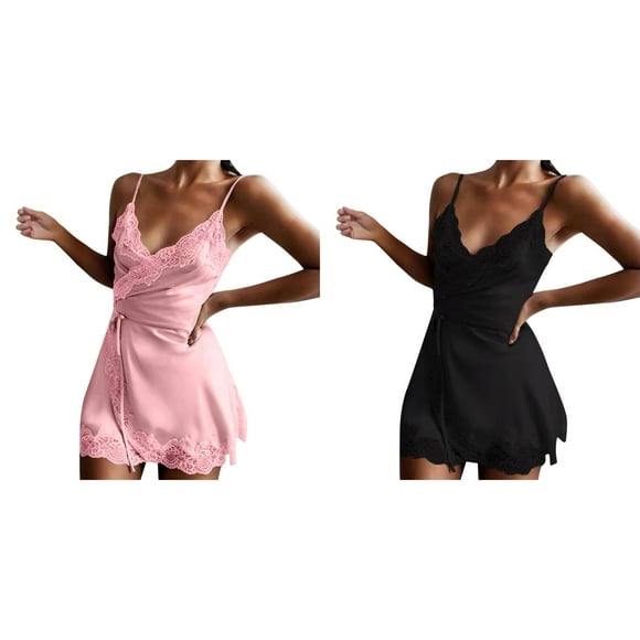 (2-Pack) Rinsvye Ladies Pajamas Womens Night Shirts Satin for Women Home Ladies Sleep Shirts Nightdress Exotic Dresses
