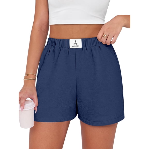 ANRABESS Shorts for Women Summer Beach Cover Ups Casual High Waist Flowy Wide Leg 2026 Spring Vacation Lounge Shorts Navy Blue Large
