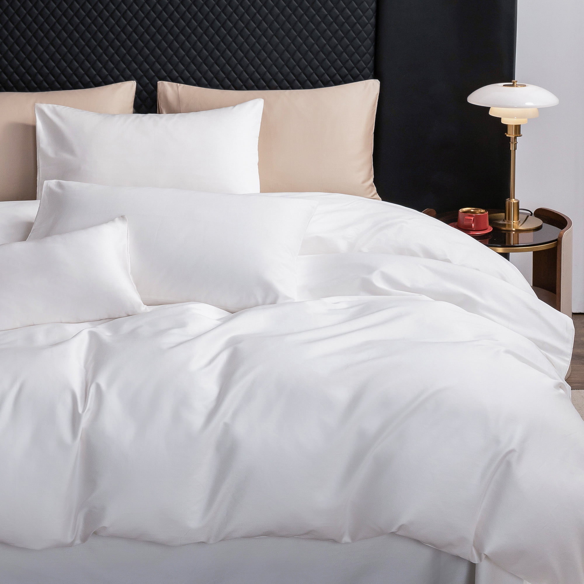 MooMee Duvet Cover Set King 600-TC 100% Long-Staple Cotton Sateen Silky Smooth Luxury (Bright White, 104" x 90")