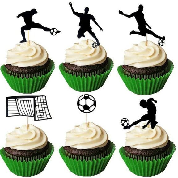 Soimiss Soccer Theme Cake Toppers Black Paper 36Pcs 3.5X2.6In for Fan Gear