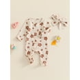 thumbnail image 5 of Aojekbee Baby Girls Outfit, Long Sleeve Crew Neck Frills Zipped Floral Footies Jumpsuit and Headband Fall Clothes, 5 of 10