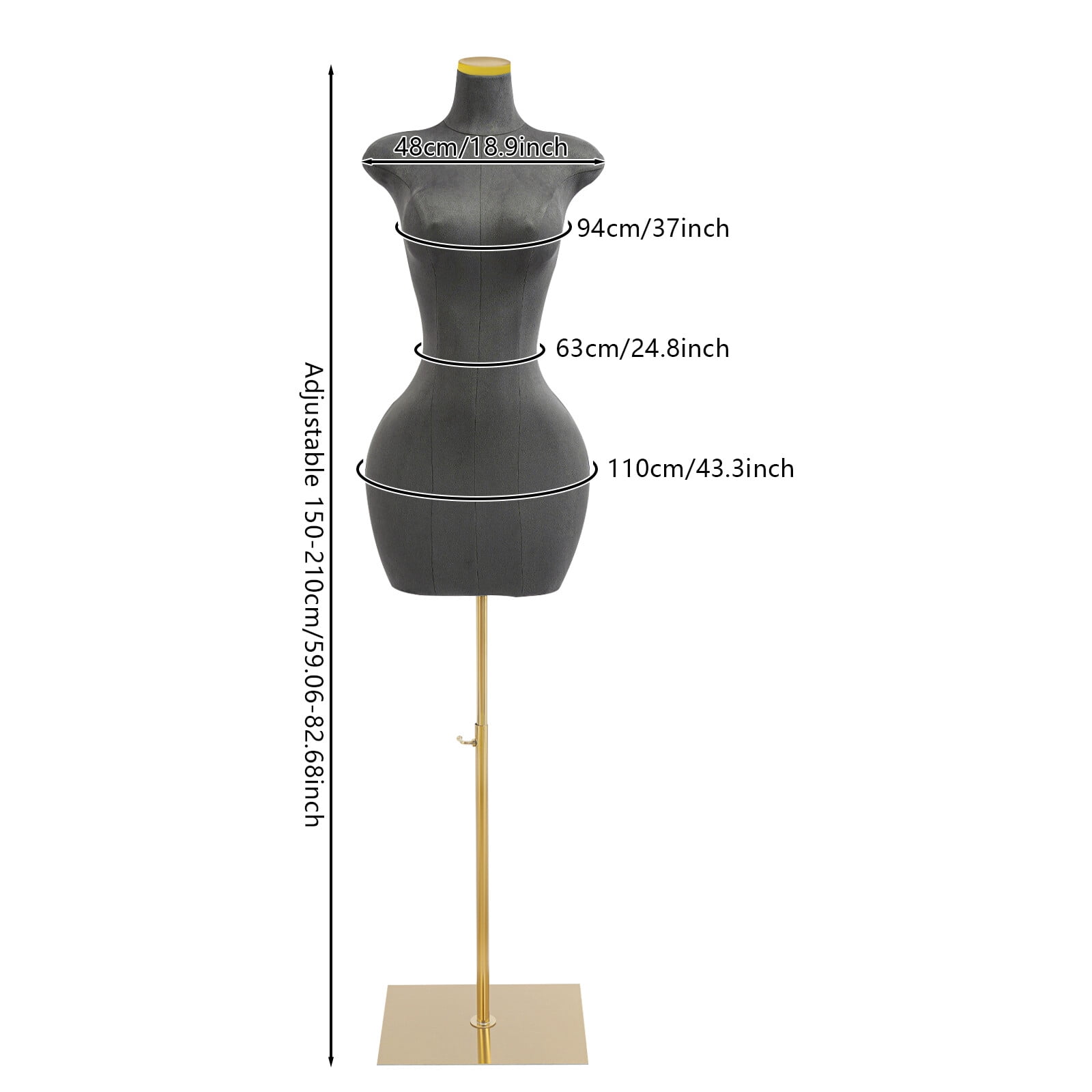 Modern Floorstanding Grey Female Mannequin Model with Stand Height Adjustable Half-length Mannequin Model