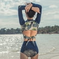 thumbnail image 5 of Women Two Piece Rash Guard Long Sleeve Swimsuits Swim Shirt Bathing Suit with Boyshort Bottom-L, 5 of 6