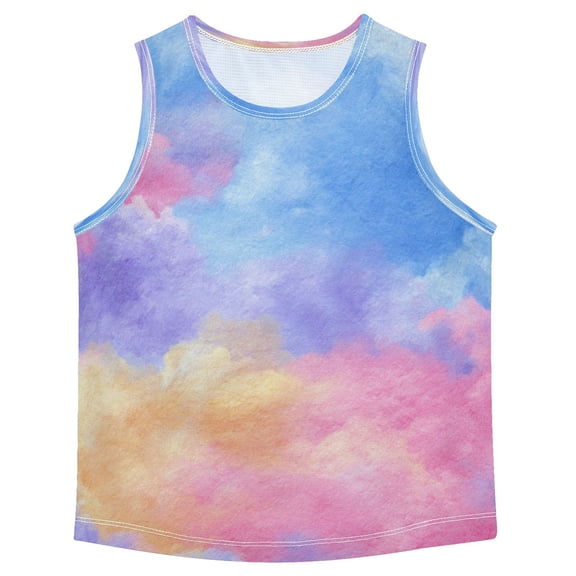 Boys Athletic Quick Dry Tank Tops Boys' Sleeveless T-Shirts Kids Running Vest Tie-dye Clouds Pattern 3T