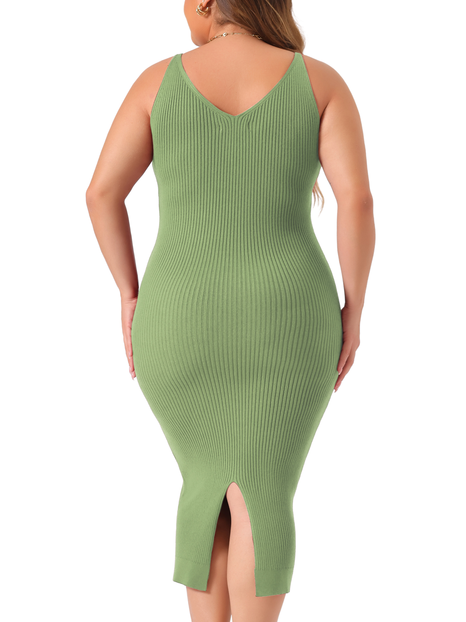 DARING DIVA Plus Size Sweater V Neck Ribbed Knit Bodycon Dress 3X Green