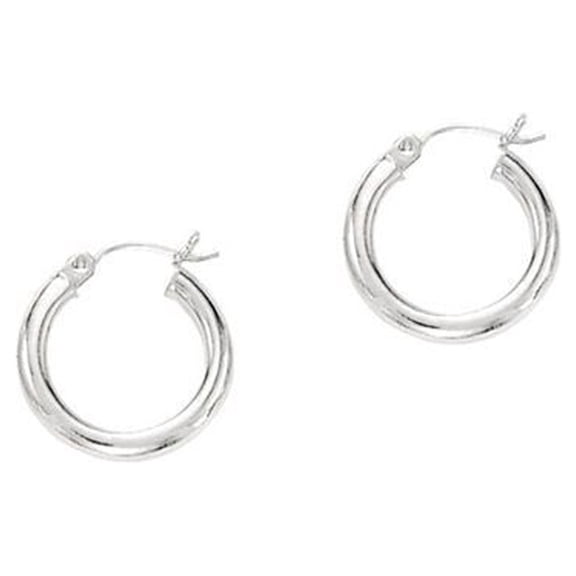 10k White Gold 2.0x15mm Shiny Round Hoop Earrings With Hinged Clasp - .9 Grams