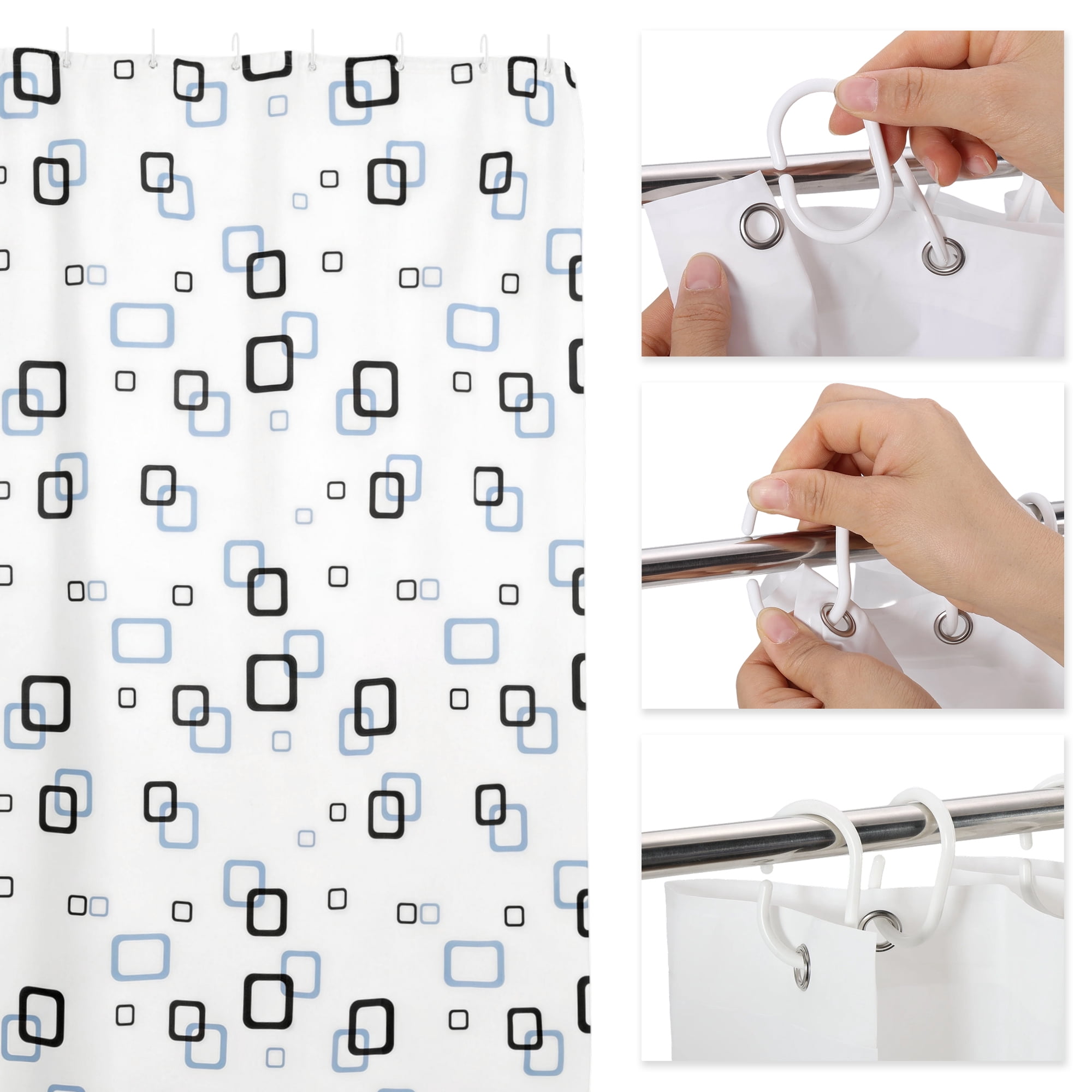 Unique Bargains Durable Shower Curtain Measuring 70.87x78.74 Inches One Piece Grid Pattern
