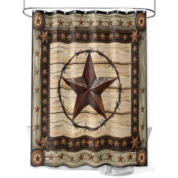 Fsddascl Texas Star Brown Shower Curtain Set - 36" x 78" Washable Bathtub Curtain with 12 Hooks, Country Star Rustic Vintage Wooden Waterproof Fabric Stall Shower Curtains for Bathroom/Bathtub