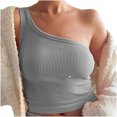 thumbnail image 1 of Pompotops Summer Women Slim Solid Color One Shoulder Vest Sleeveless Short Top, 1 of 5