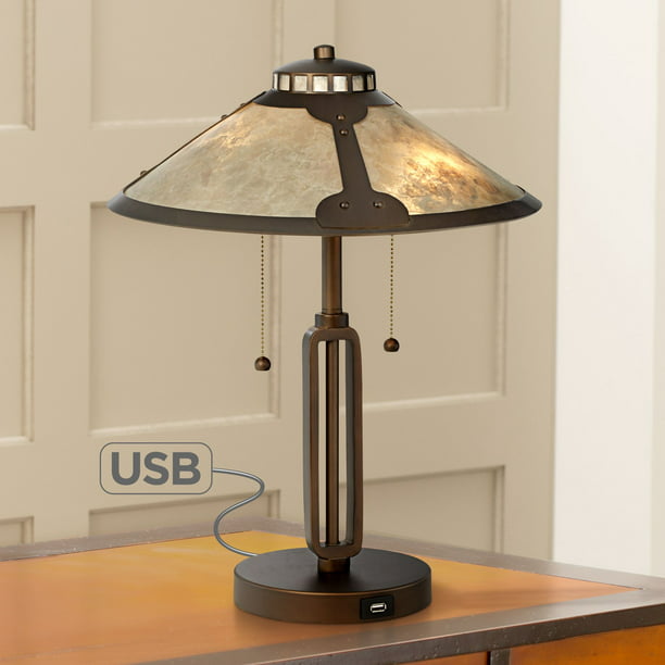 Franklin Iron Works Mission Desk Table, Picket Oil Rubbed Bronze Table Lamp With Usb Portico