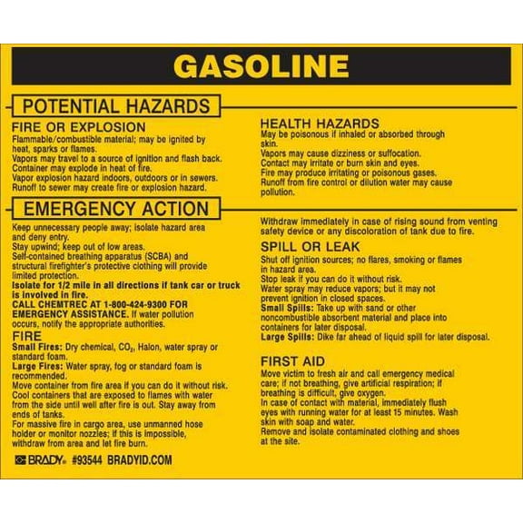 Brady Chemical Label, 3 3/4 in H, 4 1/2 in W, 93544,PK25 93544