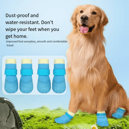2025 Blue Coconut Pet Shoes 4-Pack | Non-Slip Waterproof Dog Boots w/ Adjustable Straps & Breathable Knit(Size:L)