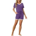 thumbnail image 2 of INSPIRE CHIC Women's Pajama Set Short Sleeve Tops and Shorts Lounge Nightwear with Pockets XS Purple, 2 of 5