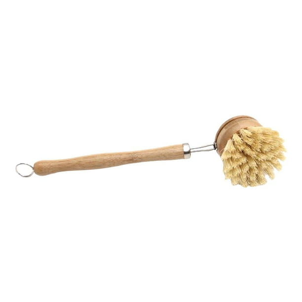 Cepillo de limpieza multifuncional con mango de madera, cepillos de cocina, antirayaduras, natural