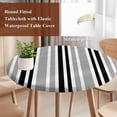 thumbnail image 4 of Black Grey Stripes Round Tablecloth, Fitted Table Cover with Elastic for 55"-60" Round Tables, Simple Striped Lines Minimalist Modern Table Cloth Outdoor Indoor Dinning Party Waterproof Tablecloths, 4 of 7