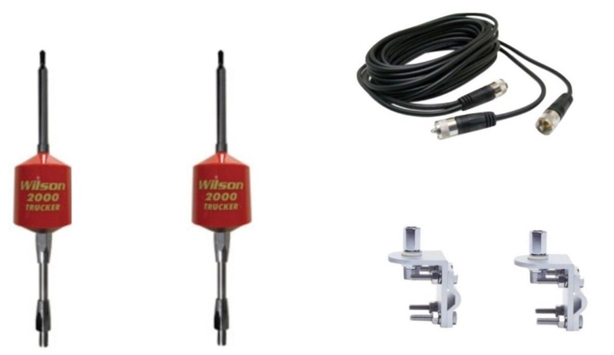 2 WILSON 2000 RED TRUCKER CB ANTENNAS 5" SHAFT,12FT DUAL COAX,MIRROR MOUNTS