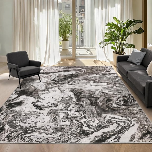 5x7 Modern Abstract Rug Washable Living Room Rug Non Slip Kitchen Modern Carpet Low Pile Soft Bedroom Indoor Carpet Stain Resistant Floor Covers for Kids Room Dining Room Office, Brown