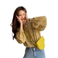 thumbnail image 4 of Camisa de mujer Blusa de gasa con estampado floral Top casual de manga larga abullonada, Amarillo, XL Yuarrent AP001298-04B, 4 of 7