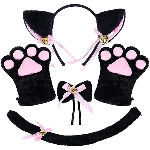 WEAIXIMIUNG Winter Hats for Men Cat Ears! Enyanko 4-Piece Set Cat Ears Gloves Collar Style Bow Tie Tail