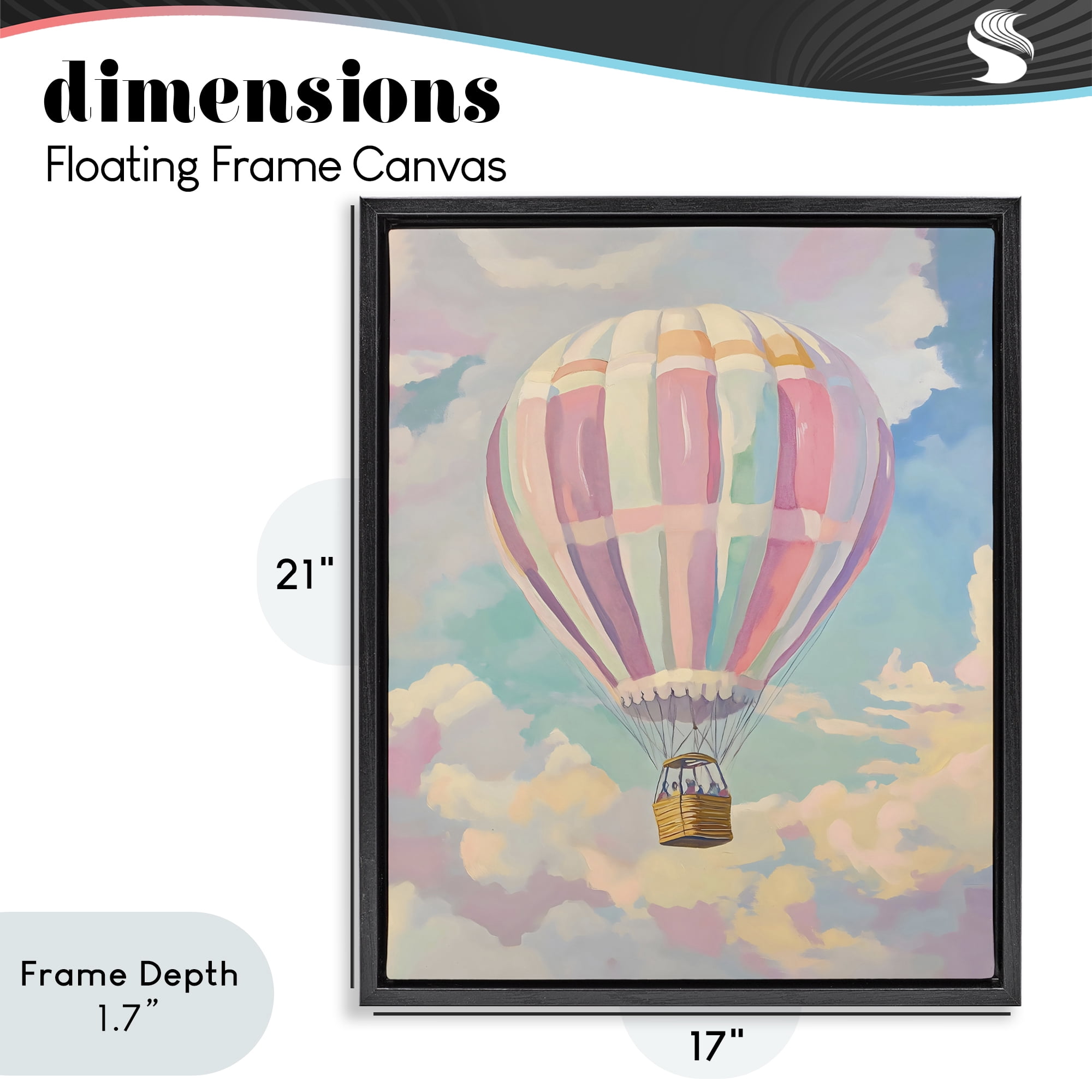 Stupell Industries Pastel Hot Air Balloon Black Framed Floater Canvas Wall Art, design by The Prints Vibe