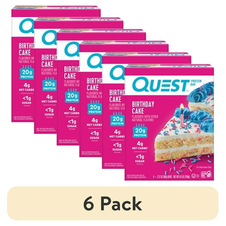 (6 pack) Quest Protein Bar, Birthday Cake Flavored, Gluten Free, 20g of Protein, 4 Count