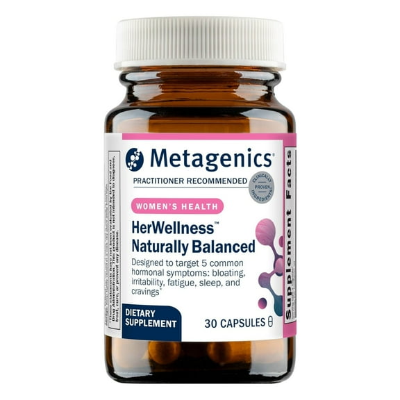 Metagenics HerWellness Naturally Balanced - Hormone Support Supplement* - Aids Sleep, Bloating, Fatigue & More* - Contains Saffron, Licorice Root & Vitamin B6 - 30 Capsules