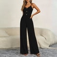thumbnail image 4 of Vynhevius Women's V Neck Jumpsuit Adjustable Spaghetti Strap Button Detail Elastic Waist Wide Leg Casual One Piece, 4 of 6