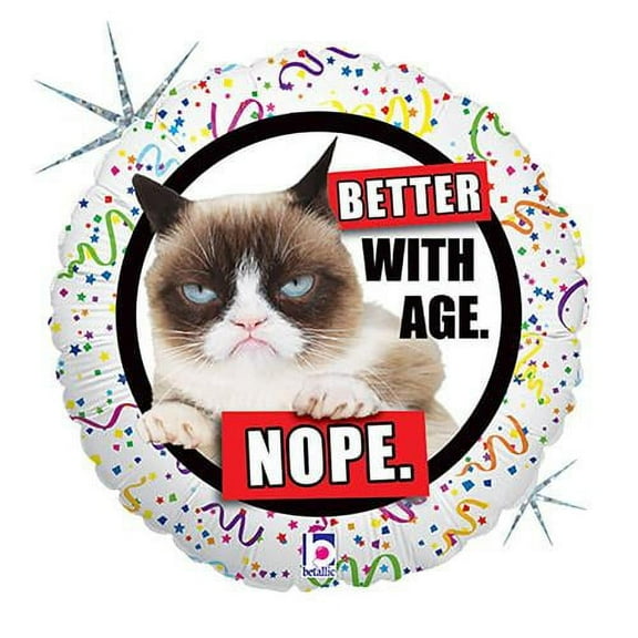 LOONBALLOON Birthday-over-the-hill Balloons, 18″ GRUMPY CAT BETTER WITH AGE - NOPE