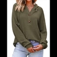 thumbnail image 2 of Sudadera con Capucha para Mujer, de Punto Gofre, Larga, Cordón Ajustable, Botones, Cuello en V, Informal, con Capucha Verde L, 2 of 8