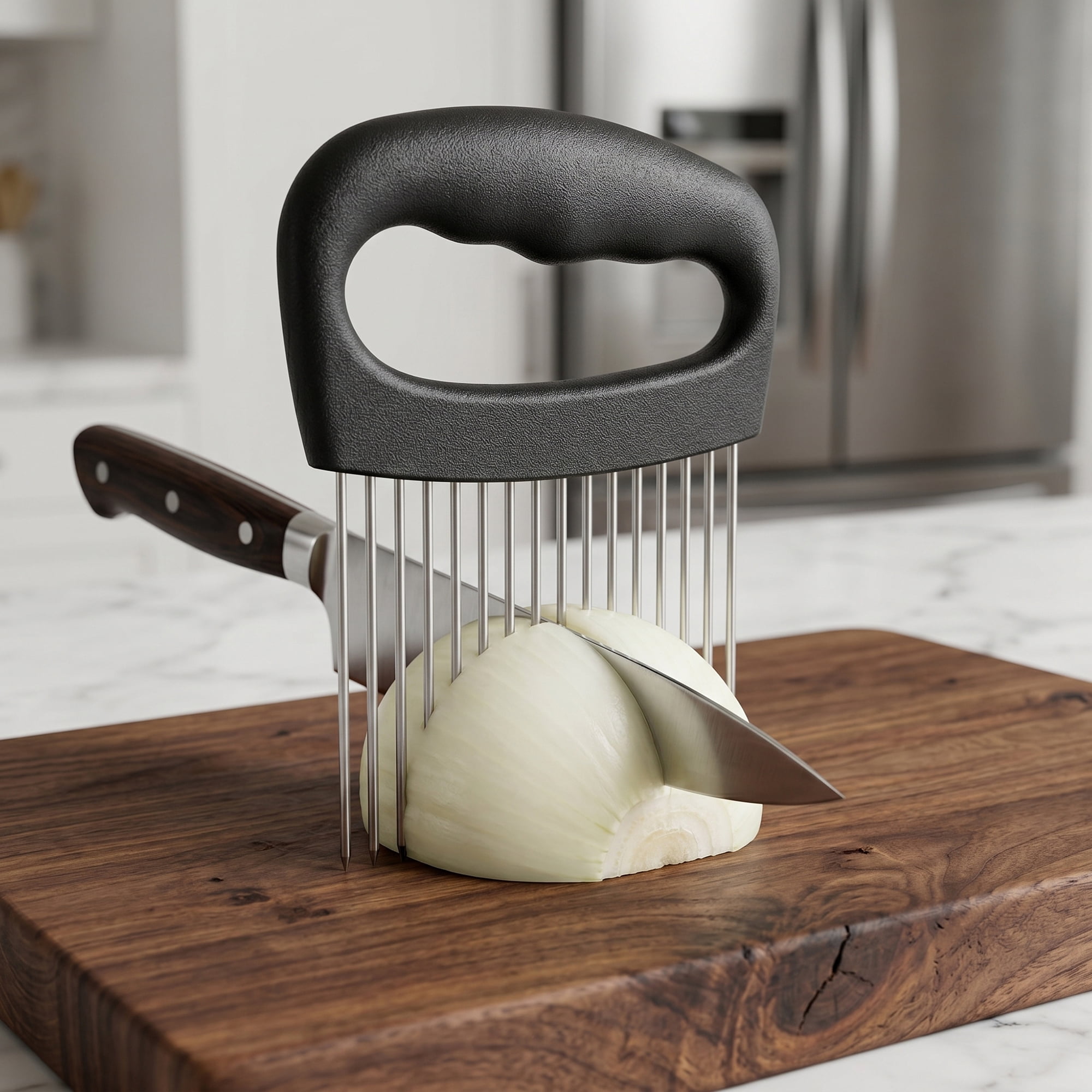 Unique Bargains Vegetable Chopper Food Processor Onion Slicing Holder Black/Silver-4