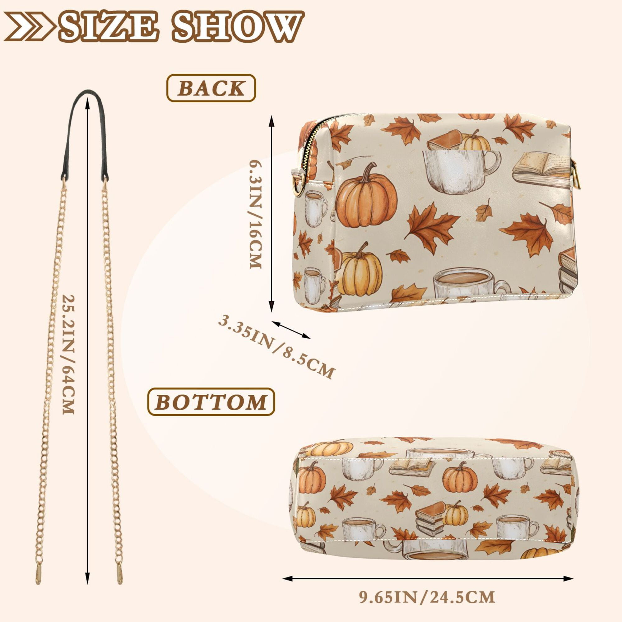 FORMRS Women Crossbody Purse with Chain Strap Vegan Leather Shoulder Handbag, Fall Mug Pattern
