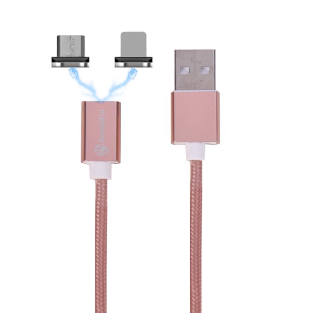1M Rondaful Braided Double-ended Magnetic Charging Cable Data Cable For Apple & Android Mobile Phones With Micro USB Interface