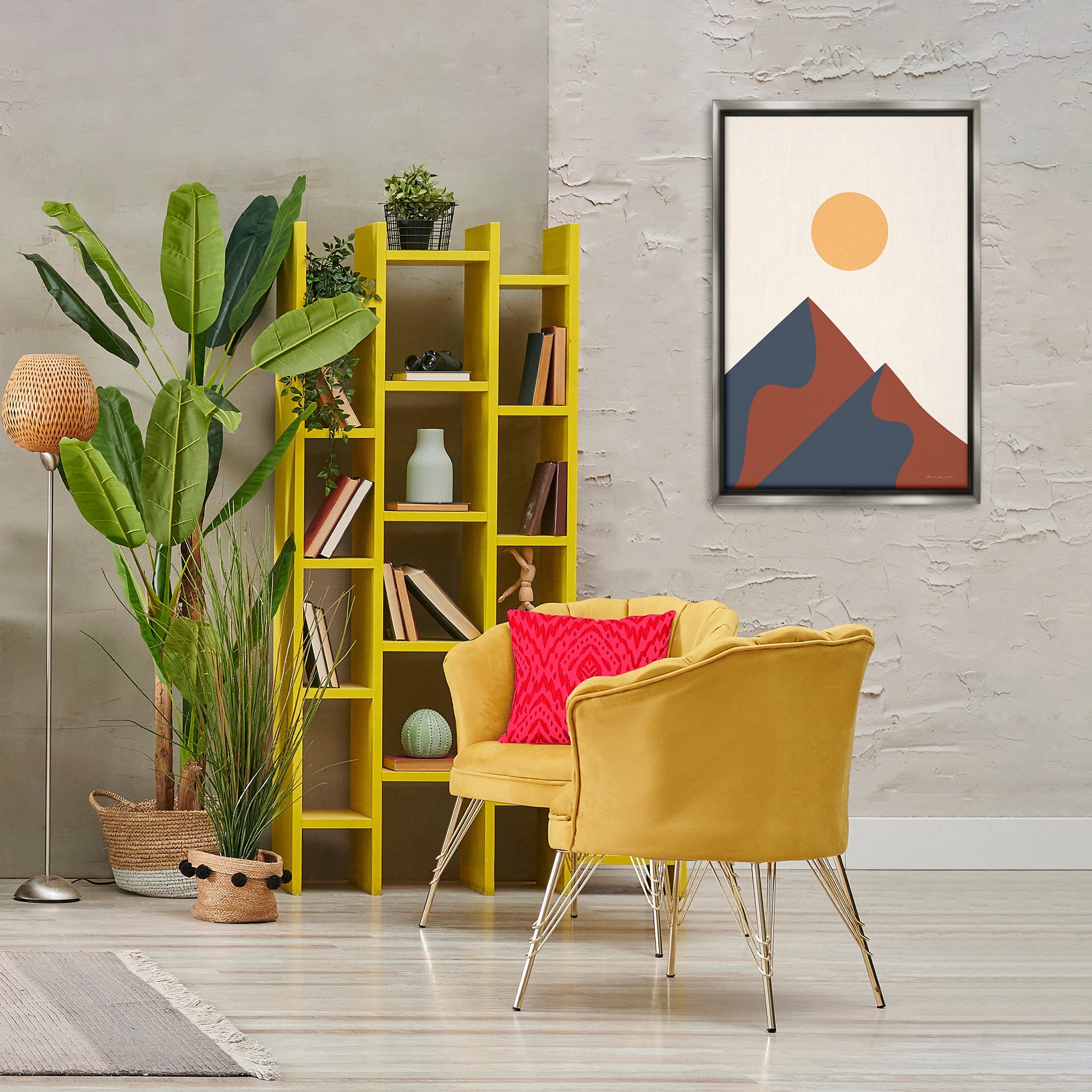 Stupell Industries Twin Mountain Peaks Landscape & Nature Painting Gray Floater Framed Canvas Art Print Wall Art, 21 x 31