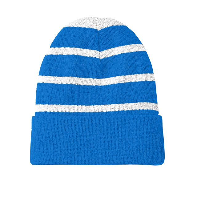Top Headwear Striped Beanie w/ Solid Band - Blue/Silver