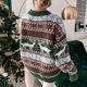 thumbnail image 5 of Femmes Tricots Chandail Coupe Ample Flocon De Neige Motif Cerf À Manches Longues Tenue Quotidienne FLhrweasw Nuevo, 5 of 7