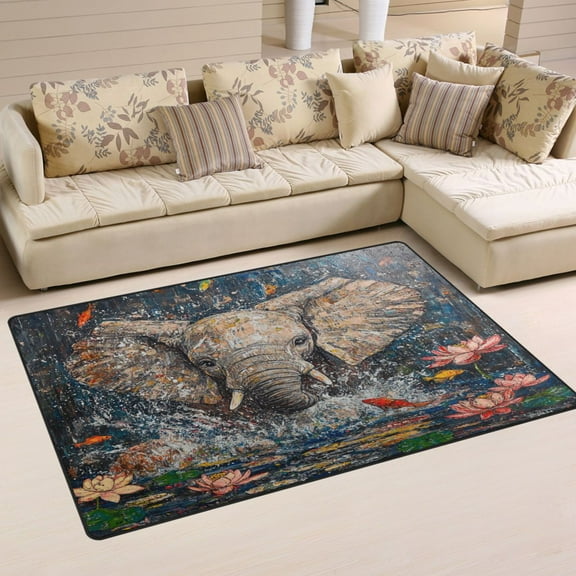 Elephant Soft Polyester Area Rug 31''x20'', Non Slip, Memory Foam, Water Absorbent