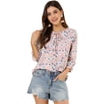 thumbnail image 1 of Allegra K Blusa floral de manga 3/4 con volantes y cuello en V informal para mujer Rosa M, 1 of 6
